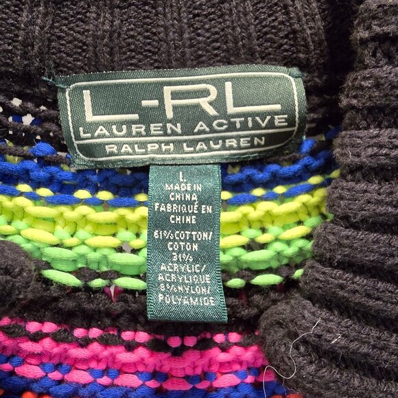 Ralph Lauren Active Sweater Cardigan Rainbow Striped Colorful Retro Zip Large - Picture 8 of 10
